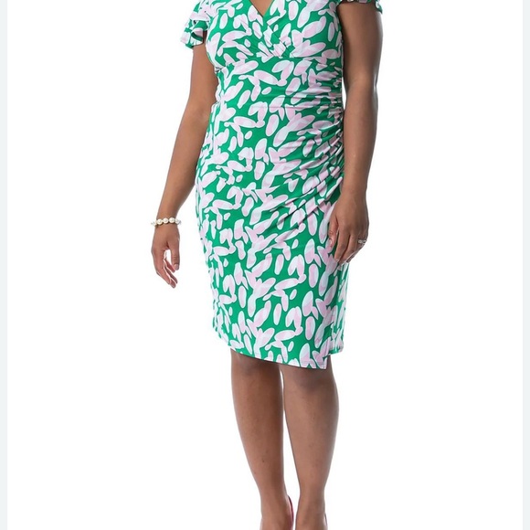 Kasper Womens Fitted  Pink & Green Print Knee Length Sheath Dress Size M - Picture 1 of 2